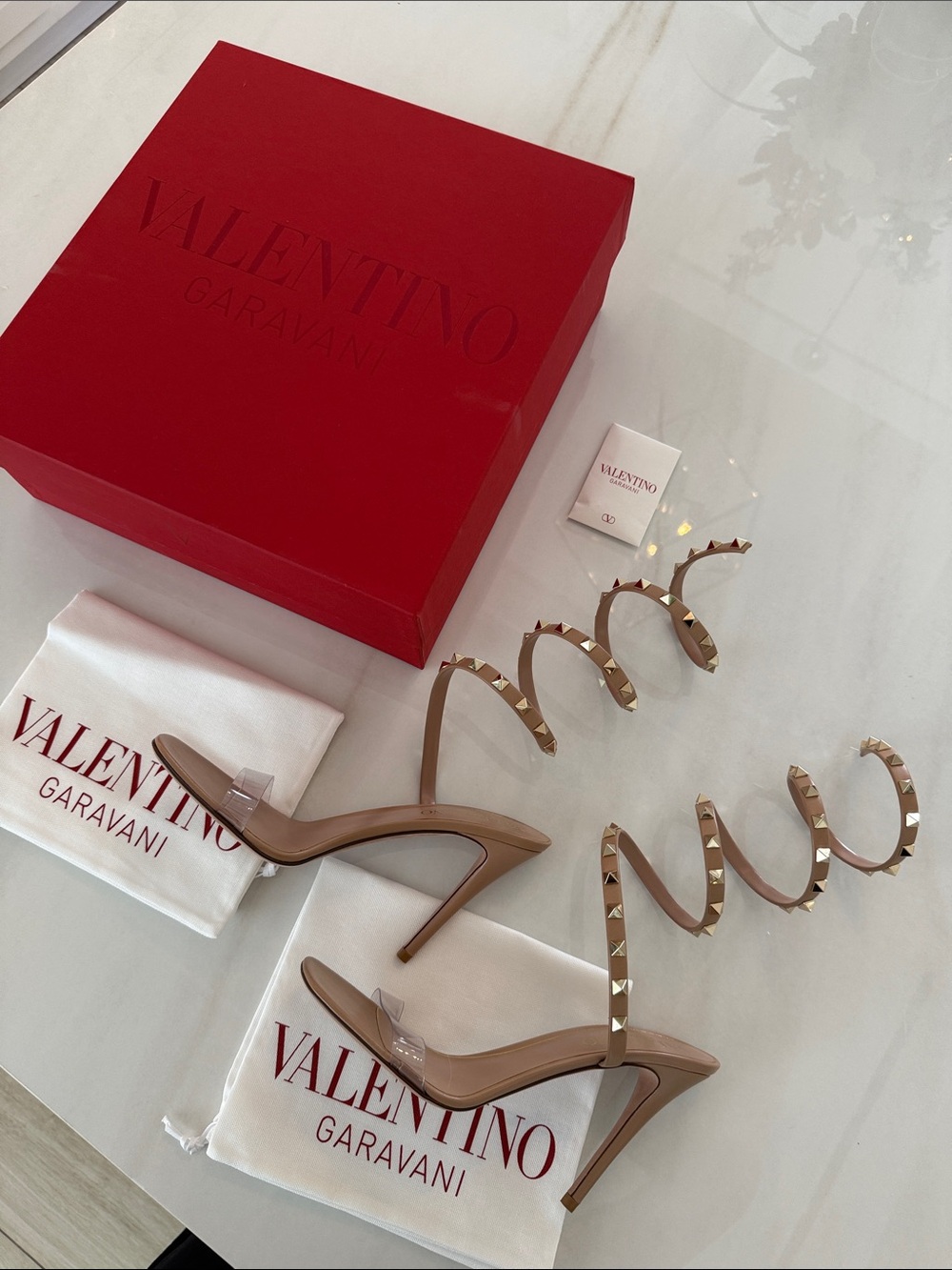 Brand new Valentino Garavani Nude Spiral Stud Ankle-Strap Stiletto Sandals - Picture 2 of 5